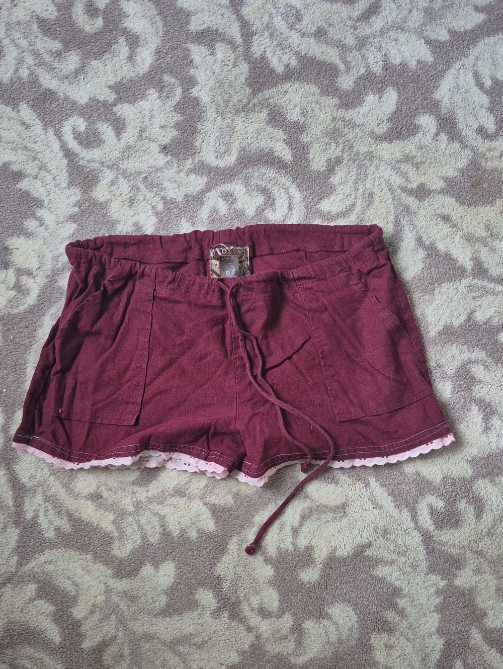 Women's Burgundy Lounge Shorts with Pink Trim